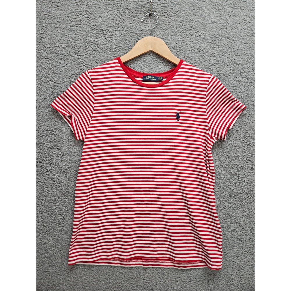 Polo Ralph Lauren Tee M Red White Stripe Pony Old Money Coastal Preppy Nautical